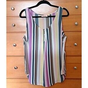 EVRI Women 0X Colorful Striped Chiffon Sleeveless Scoop Neck Tank Top Multicolor